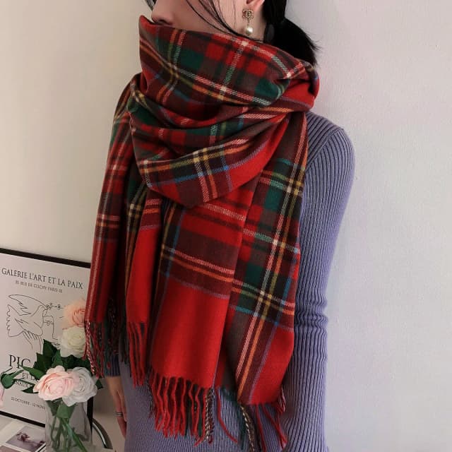 Bufanda cálida de tartán de estilo escocés a la moda para mujer, chal largo suave a cuadros, Navidad, Día de San Valentín para novia, esposa, mamá