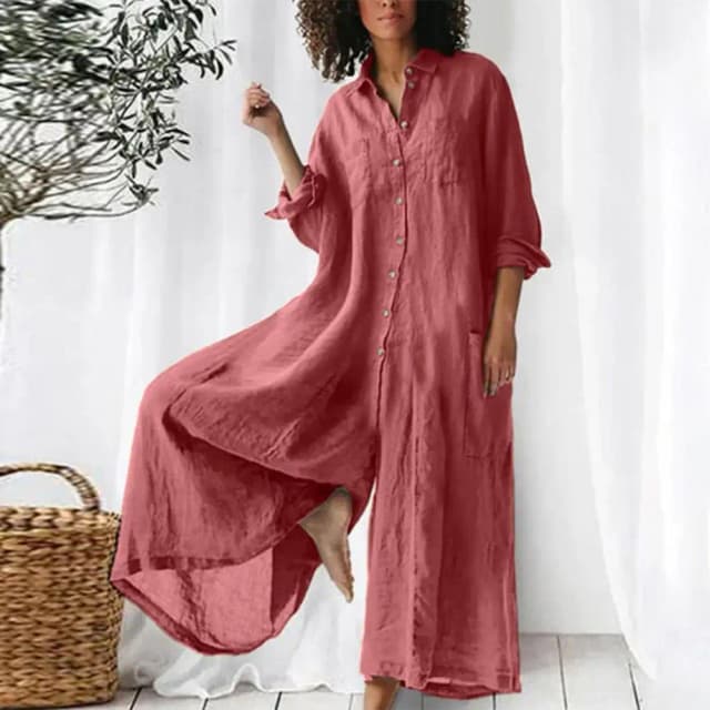 Mono de lino y algodón para mujer, mono con botones Vintage de gran tamaño, mono informal de playa para mujer, pantalones de piernas anchas, pelele holgado