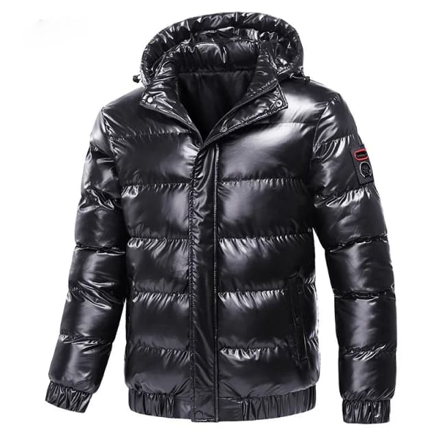 Abrigo cortavientos de otoño para hombre, Parka cálida de algodón a la moda para hombre, capucha brillante, prendas de vestir exteriores informales, cazadora térmica negra para hombre
