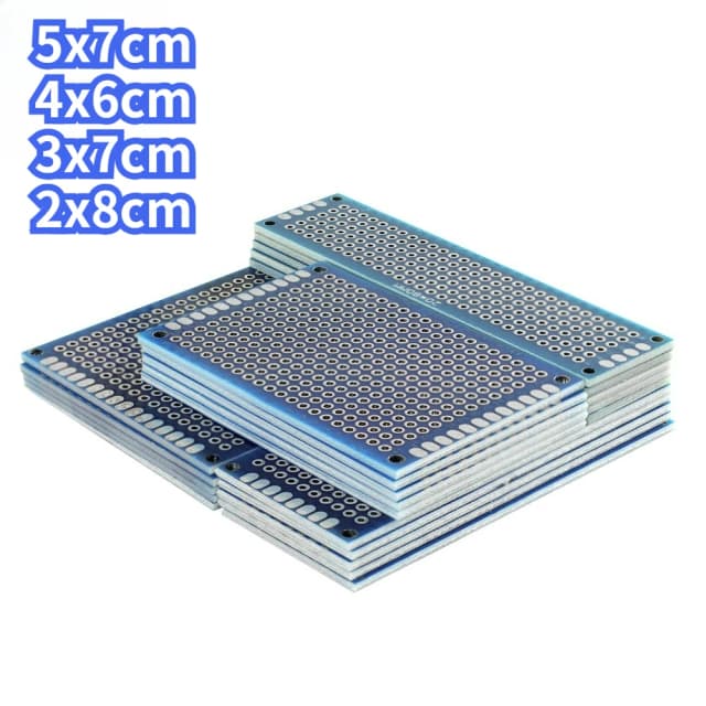 Kit de PCB de 20 piezas, placa prototipo, placas de circuito de doble cara, azul, 2x8, 3x7, 4x6, 5x7cm, placas de experimentos PCB universales DIY