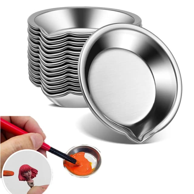 12 Uds. Cuencos de colores de pintura de acero inoxidable bandejas de pintura al óleo tazas para mezclar colores mezclador de colores herramientas de pintura DIY para niños