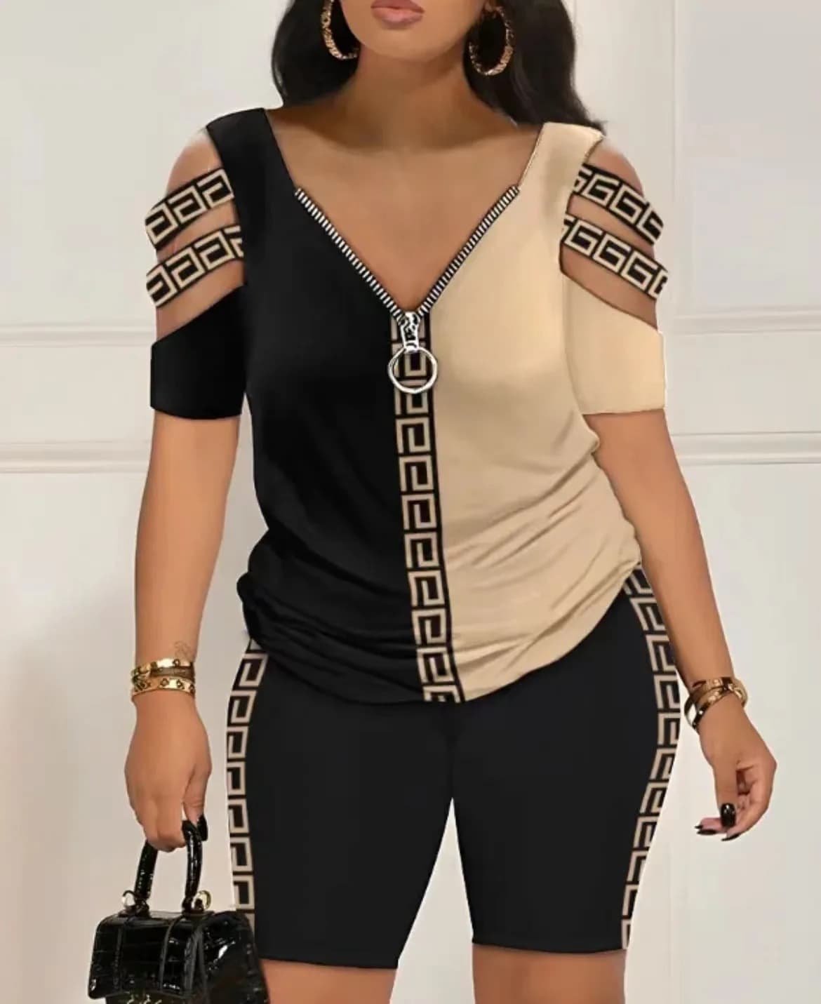 Conjuntos de camiseta y pantalones cortos sexys para mujer, conjunto de 2 piezas, camisetas informales holgadas con estampado, conjunto de dos piezas para mujer 2024