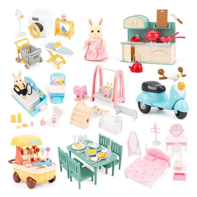 Muebles en miniatura 1:12, cocina familiar de bosque, juguete, mesa de comedor, accesorios para casa de muñecas, baño, juego de simulación para niñas, regalos, Juguetes