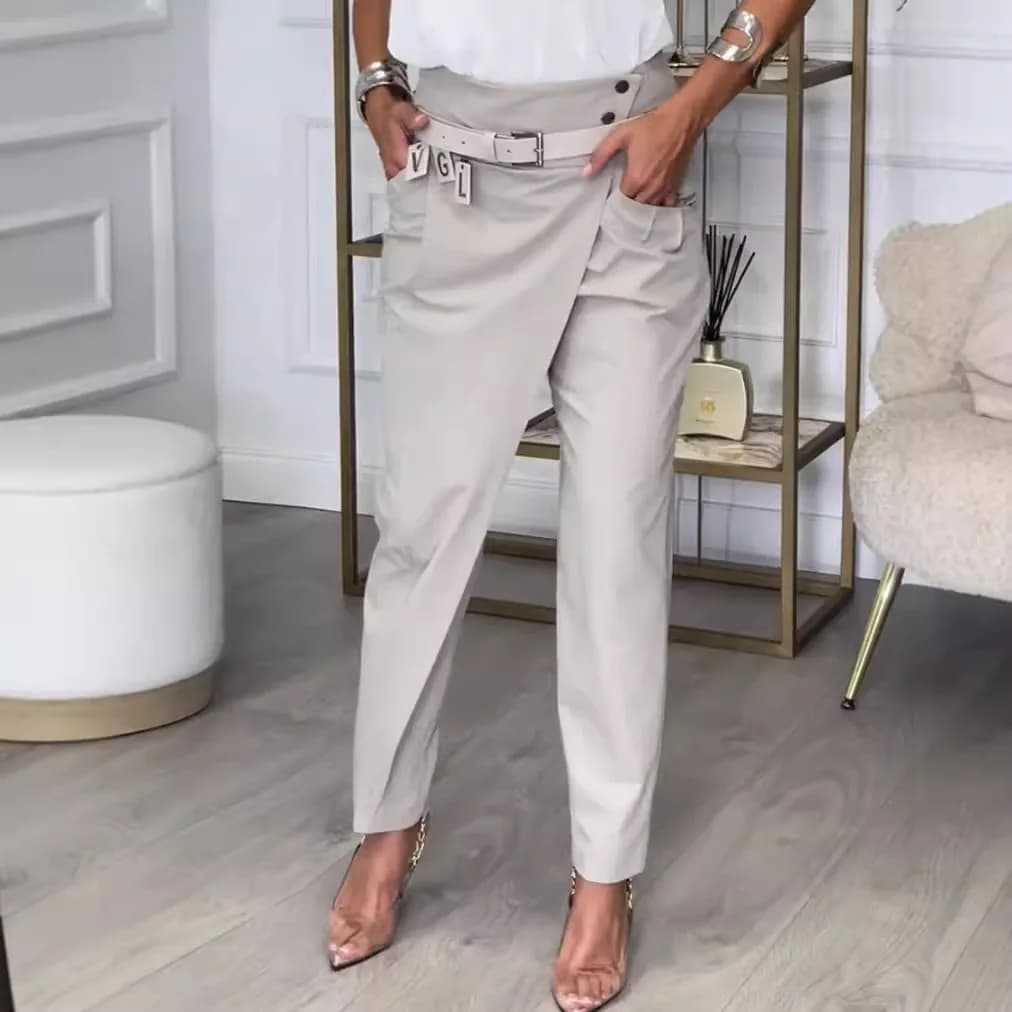 2025, nueva primavera, pantalones de traje asimétricos de cintura alta para mujer, pantalones rectos con cinturón elegante a la moda, pantalones casuales de calle, pantalones para mujer