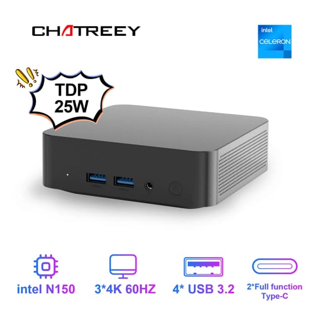 Chatreey T9H Mini PC Intel Twin Lake N150 WIFI 6Windows 11 ordenador de bolsillo ultrapequeño SSD Dual función completa tipo C 4K 60Hz RGB