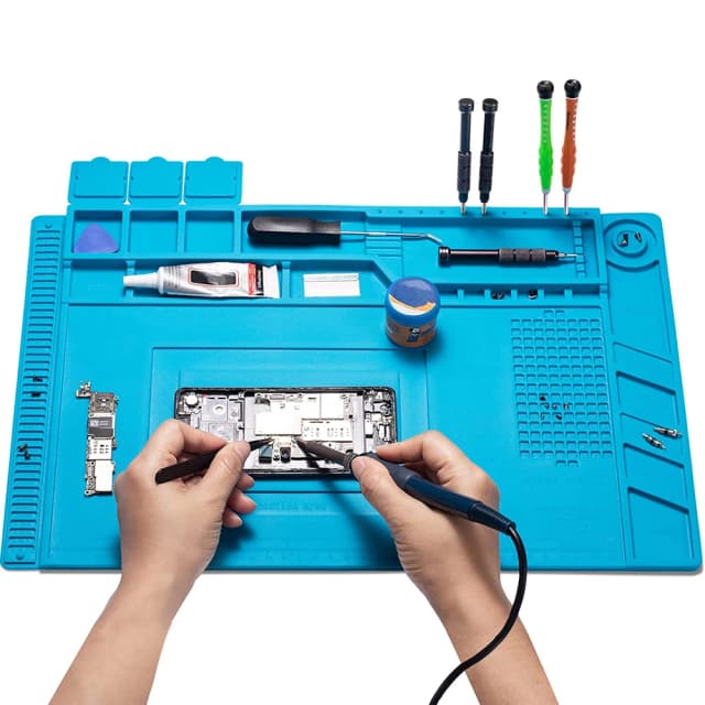 Estera de estación de soldadura de silicona resistente al calor, 932 ° F, estera magnética antiestática para teléfono electrónico, portátil, reparación de relojes
