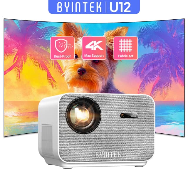 BYINTEK LOVE U12 Full HD 1080P Proyector 4K 800 ANSI Android WiFi 6 Proyectores de cine en casa con enfoque automático para vídeo de reuniones de películas