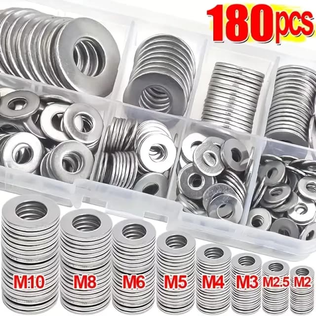 Kit surtido de arandelas planas de acero inoxidable (M2, M2.5, M3, M4, M5, M6, M8, M10) - Adecuado para decoración del hogar y reparaciones de fábrica