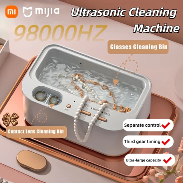 Limpiador ultrasónico Xiaomi, máquina de limpieza portátil mejorada para el hogar, joyería, gafas, cepillo de maquillaje ultrasónico de alta frecuencia
