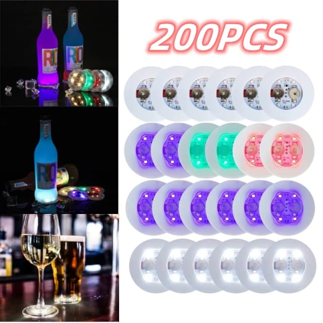 Luces LED para posavasos, pegatinas coloridas y brillantes para botellas de vino, iluminación para Bar, fiesta de boda, botella de vino brillante, 1-200 Uds.