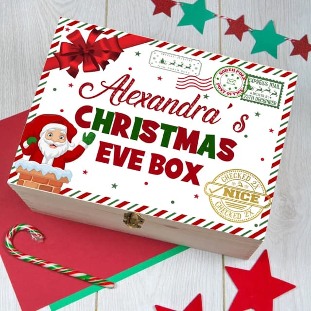Caja de Nochebuena personalizada para niños y niñas, cajas de recuerdos de Navidad con nombre personalizado, estuche de madera para vacaciones, regalo de Navidad para niños