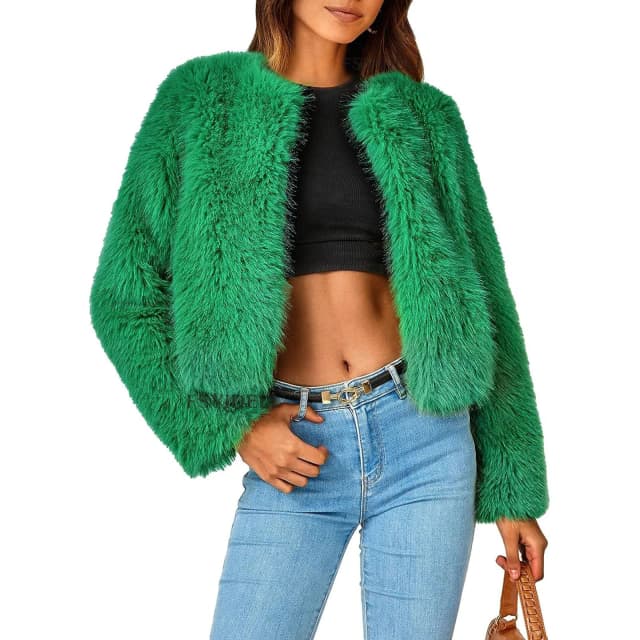 Chaqueta de piel sintética con cremallera para mujer, abrigo de manga larga para otoño e invierno, abrigos informales holgados verdes para mamá, chaquetas Y2k, ropa de calle 2023