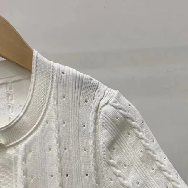 Vestido blanco de punto con huecos para mujer, vestido de fiesta ajustado elegante de manga corta con temperamento de verano 2024 5240125