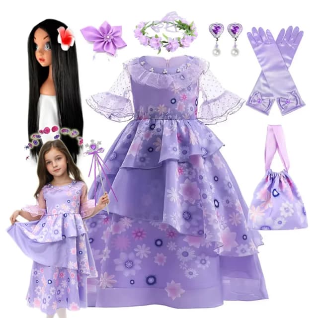 Crianças isabella vestido de princesa roxo fantasia babados festa de aniversário vestir-se vestido para meninas halloween carnaval cosplay trajes