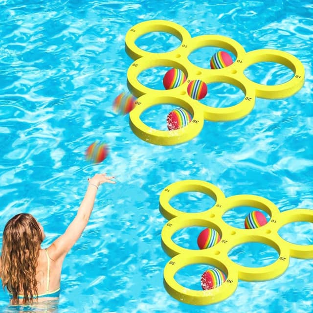 Juego de lanzamiento de piscina de 1 + 10 Uds., juguetes flotantes para deportes acuáticos familiares, juego de lanzamiento, adecuado para familiares y amigos