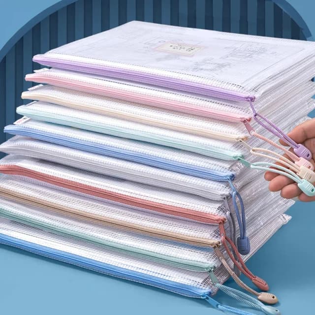 Bolsas de malla con cremallera A4/A5, bolsas de plástico con cremallera para organizar bolsas de viaje transparentes impermeables, suministros de oficina, documentos, color aleatorio