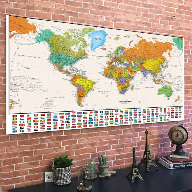 Mapa del mundo de 150x225cm para educación, mapa en aerosol no tejido, imagen decorativa colgante, suministros para oficina y escuela, decoración del hogar