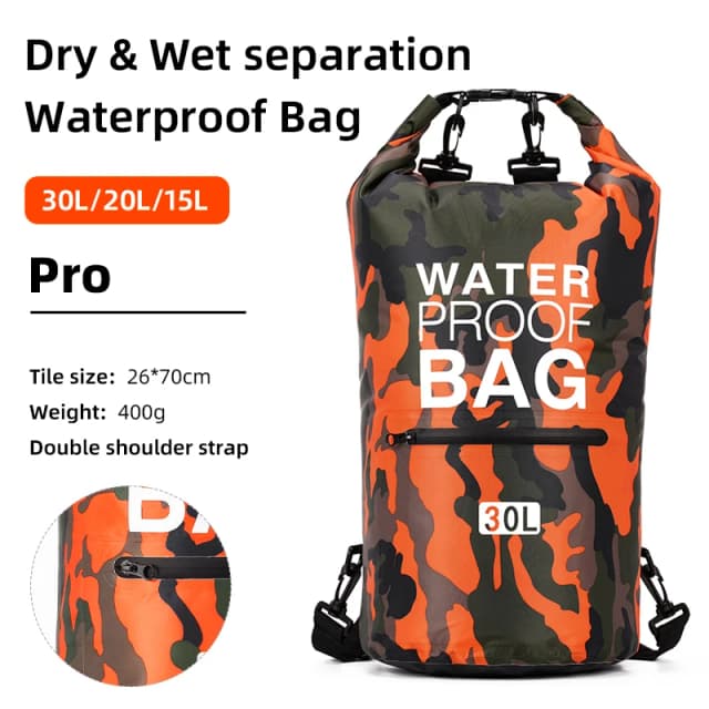 Bolsas secas impermeables de 30L y 15L con bolsillo de separación húmeda, mochila para kayak, canotaje, natación, bolsa para deportes al aire libre XAZ9