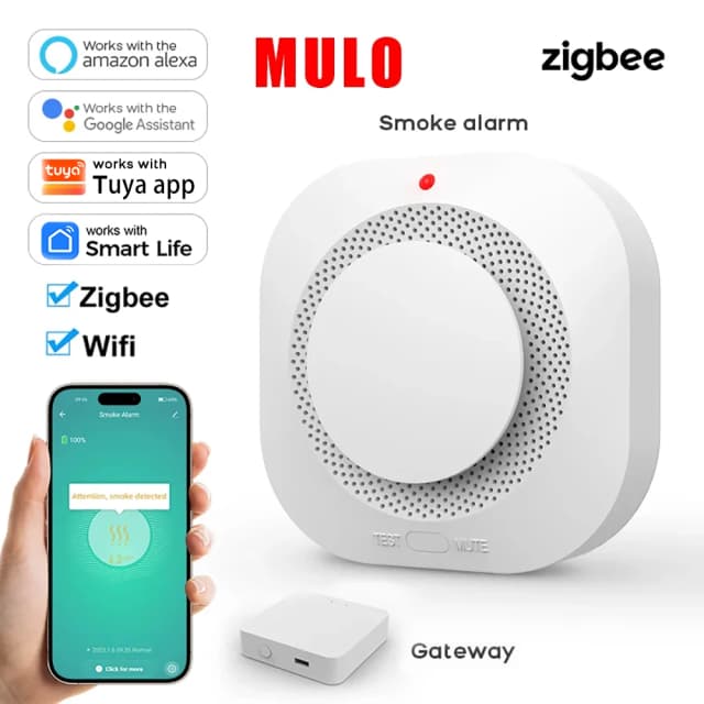 Detector de Humo Inteligente ZigBee WiFi, Funciona con la Aplicación Tuya Smart Life, Sensor de Incendio Compatible para Seguridad del Hogar, Alertas por Aplicación