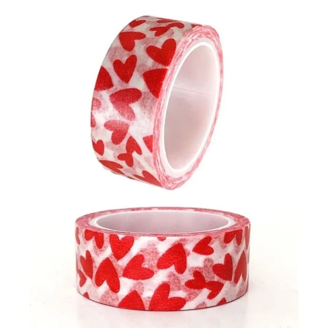 1 rollo de cinta decorativa de papel para manualidades, patrón de corazón de amor rojo, autoadhesivo para el Día de San Valentín, papelería bonita, suministros escolares