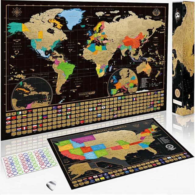 One Scratch Map - Mapa świata (duży rozmiar: 32,5 x 23,4 cala) - Plakat podróżniczy Deluxe Scratch dla dorosłych, czarno-złota mapa