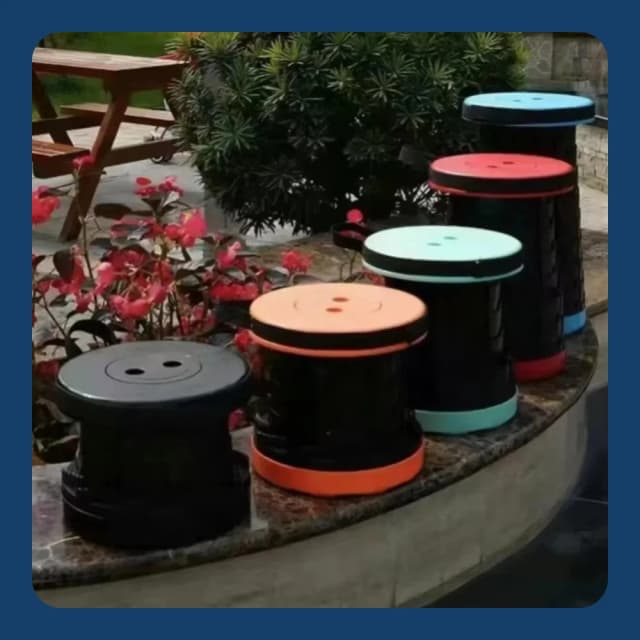 Taburete plegable de viaje al aire libre, taburete de pesca de plástico ajustable, taburete telescópico plegable, taburete de almacenamiento, taburete telescópico de arcoíris