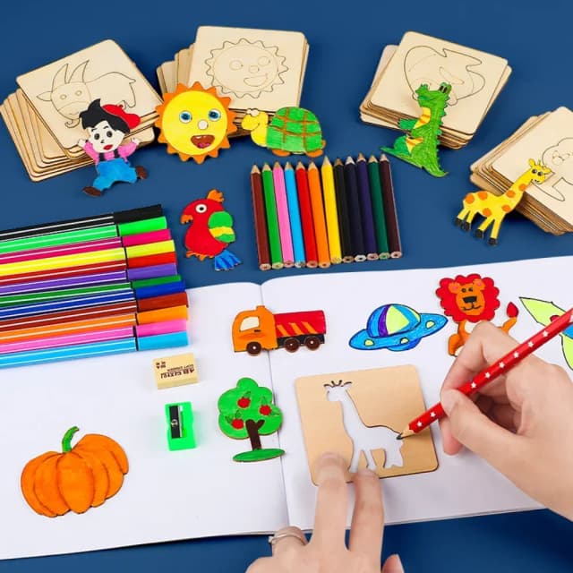 Nuevo 20/32 Uds. Conjuntos de arte para niños, juguetes de dibujo, plantilla de plantillas de pintura DIY, artesanía de madera educativa para niños, suministros de dibujo