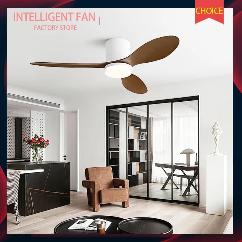 Ventilador eléctrico moderno y minimalista con control por app móvil y mando a distancia.   Funciona en ambas direcciones, es adecuado para todas las estaciones.   La luz es brillante y regulable.