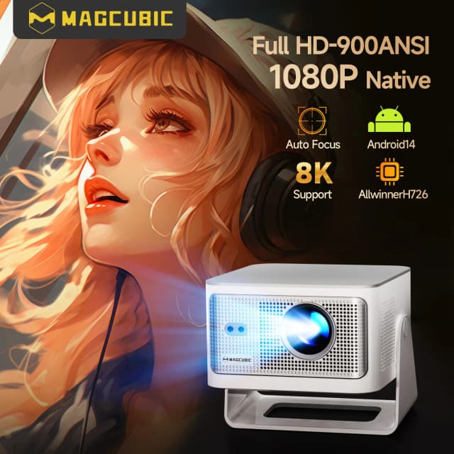 Magcubic Auto Focus Android14 4K proyector 900ANSI 8K nativo 1080P HY350Max con Wifi6 BT5.4 16G Allwinner H726 portátil al aire libre