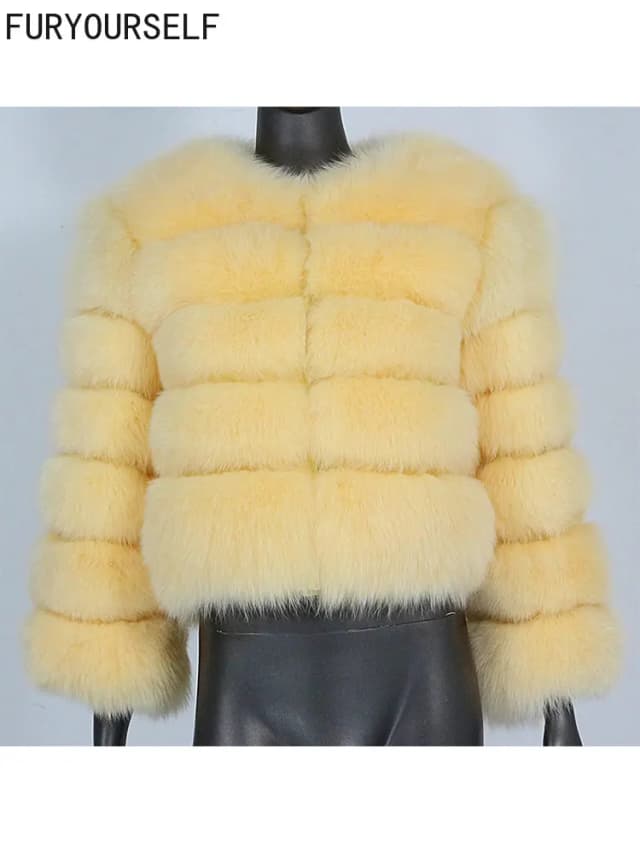 FURYOURSELF-abrigo de piel de zorro Real para mujer, chaqueta de invierno, prendas de vestir exteriores de piel de zorro Natural, cuello redondo, manga de tres cuartos, cálido, lujo, nuevo, 2023