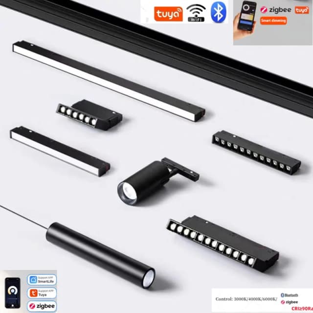 Luz de pista magnética inteligente tipo 2,0 Tuya Zigbee 3,0 DC48V LED Downlight Spot lámparas de rejilla de inundación moderna hogar sala de estar negro ﻿