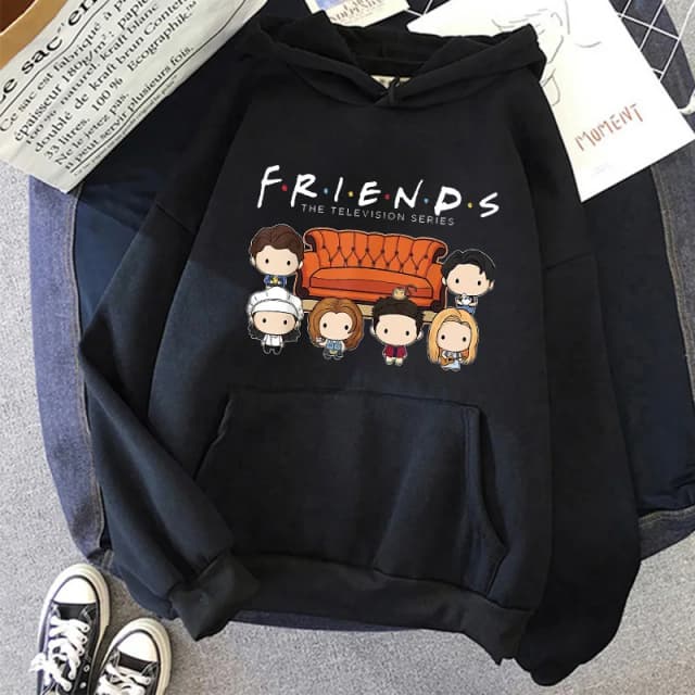 Sudaderas con capucha negras de dibujos animados divertidos para mujer, sudadera gráfica Harajuku Ullzang con programa de televisión de amigos, Sudadera con capucha Vintage con letras Y2k para mujer