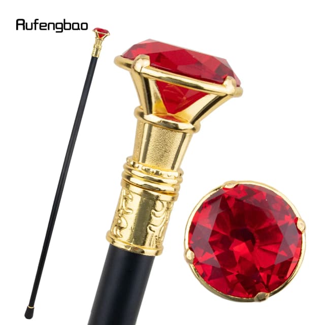 Bastón para caminar de una sola articulación dorado tipo diamante rojo, bastón decorativo para fiesta de cosplay, bastón para caminar a la moda, báculo de Halloween de 93cm