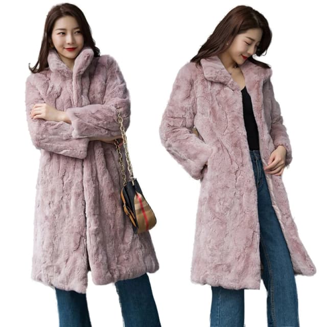 Abrigo de piel auténtica para mujer, chaquetas de piel de conejo Natural, chaleco largo de invierno, prendas de vestir exteriores peludas y cálidas, abrigo de piel, ropa de piel de alta calidad
