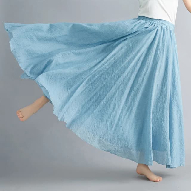 Falda larga de lino y algodón de alta calidad para mujer, Faldas plisadas informales de cintura alta, corte en A, para playa, estilo bohemio, Saia femenina, Jupe