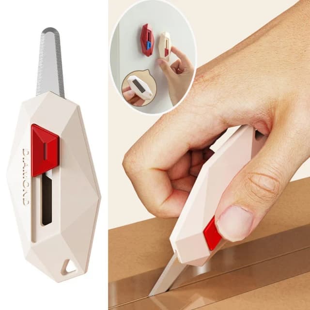 Mini abridor de cajas magnético antiadherente: cuchillo multiusos con punta redonda segura, diseño de diamante, ideal para abertura de paquetes y paquetes