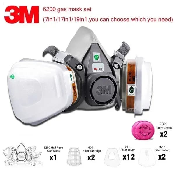 Máscara de gas 3M 6200 Combinación de serie de máscara de media cara a prueba de gas combinada con filtros 6001/2091/5n11 Protección química orgánica