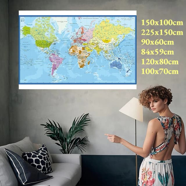 Plakat ścienny Mapa świata Język francuski Poliester Winyl Malarstwo Biuro Artykuły szkolne Dekoracja domu Carte Monde