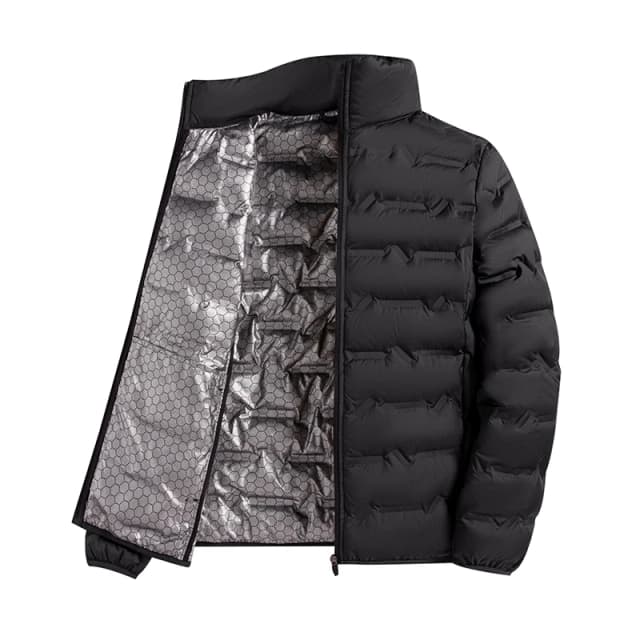 Chaqueta de plumón autocalentable de grafeno para hombre, chaquetas plisadas sólidas a prueba de viento con cuello levantado, chaquetas clásicas cálidas de invierno para hombre
