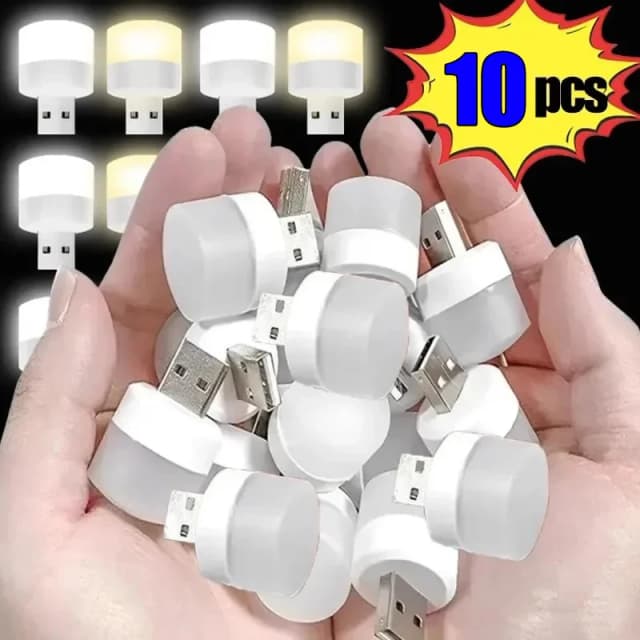 10/1 Uds. Luz nocturna USB Mini luz LED nocturna lámpara con enchufe USB banco de energía carga USB luces de libro lámpara redonda de protección ocular de lectura