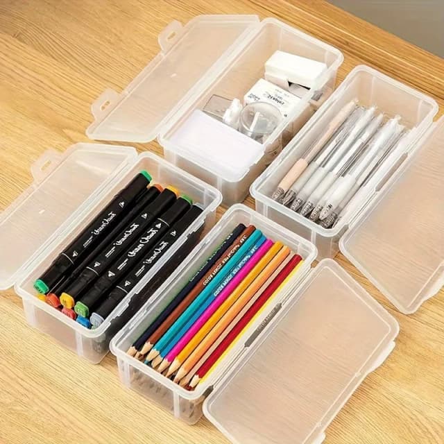 1/4 cajas de almacenamiento de plástico transparente grandes con tapas con bisagras, ideales para adornos de joyería, suministros para el hogar y organización de oficina
