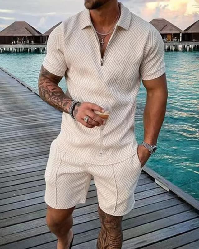 Ropa de moda de verano para hombre, Polo y pantalones cortos de Color sólido con estampado 3D, conjuntos de 2 uds., conjunto de chándal con cremallera de tendencia, camiseta de gran tamaño