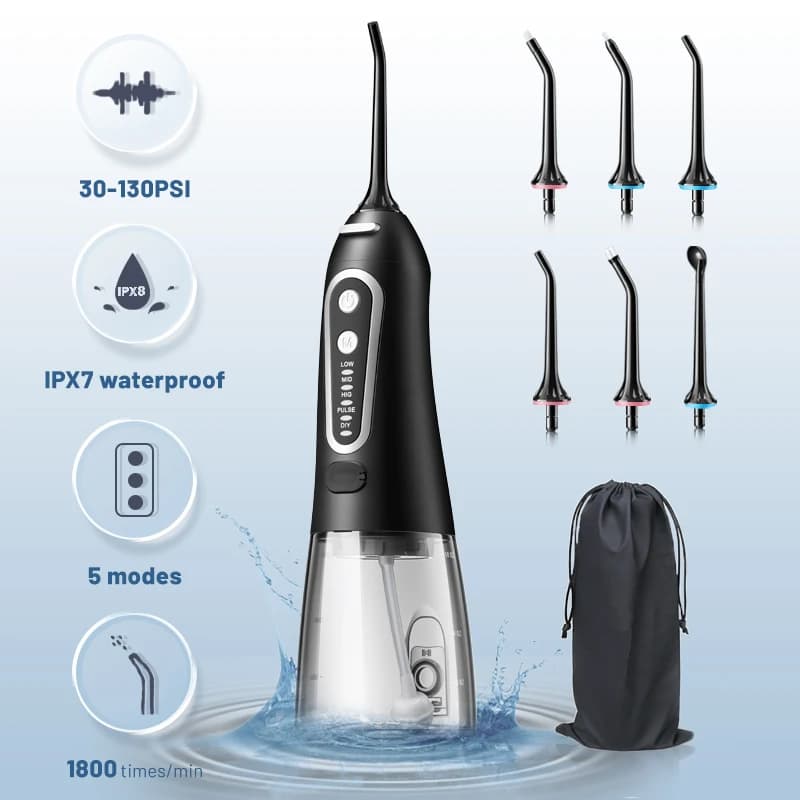 Irrigador bucal, hilo Dental recargable por USB, chorro de agua Dental portátil, tanque de agua de 300ML, limpiador de dientes impermeable para cuidado bucal