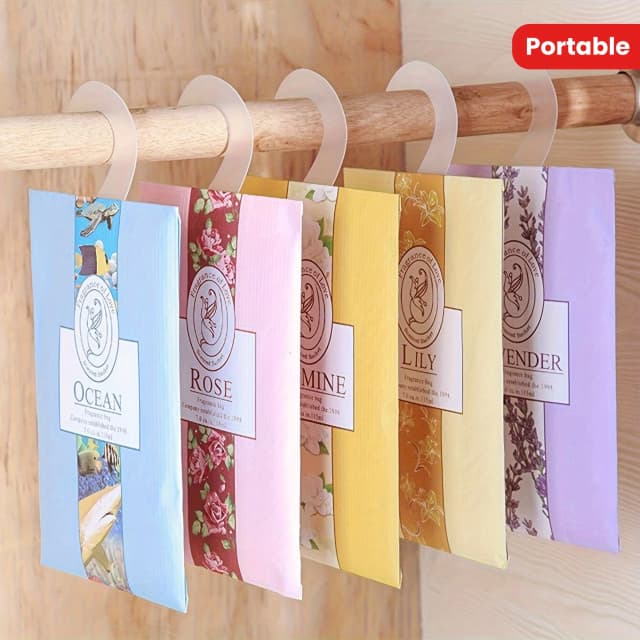 Paquete de 5 bolsitas perfumadas para armario, bolsas colgantes que eliminan los olores para el hogar, apartamento, dormitorio, armario, frescura, ambientadores portátiles