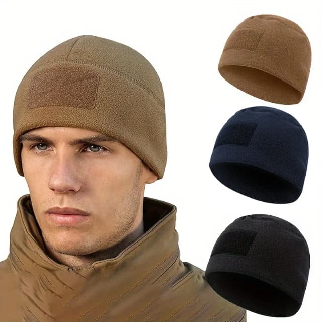 Gorro táctico a prueba de viento: gorro de punto grueso y cálido para actividades al aire libre, ajuste transpirable y elástico, color sólido