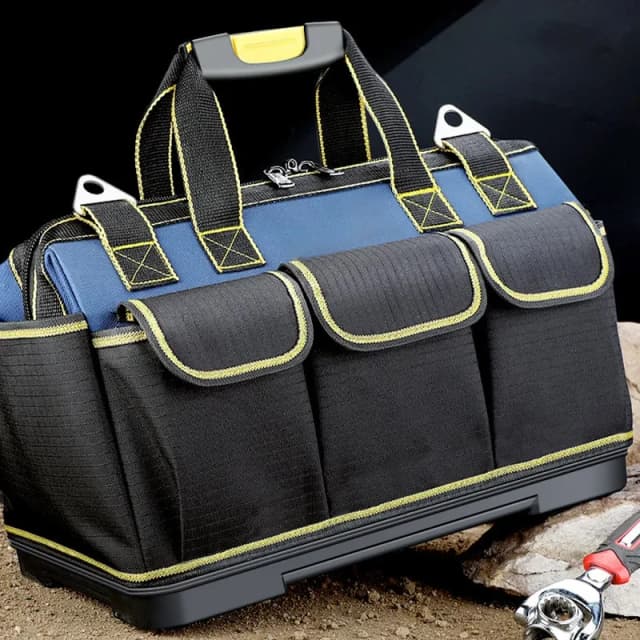 Bolsa de herramientas multifuncional de 13 pulgadas-23 pulgadas, kit de herramientas grueso de gran capacidad, impermeable, resistente al desgaste, bolsa de almacenamiento para electricista con múltiples bolsillos