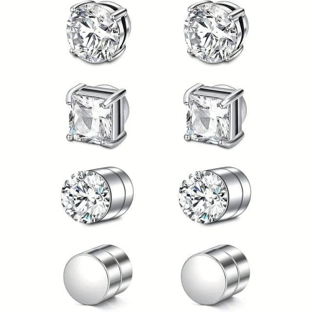 1 par de pendientes magnéticos fuertes de cristal para hombres y mujeres, pendientes magnéticos de circón redondos Punk, joyería sin perforación