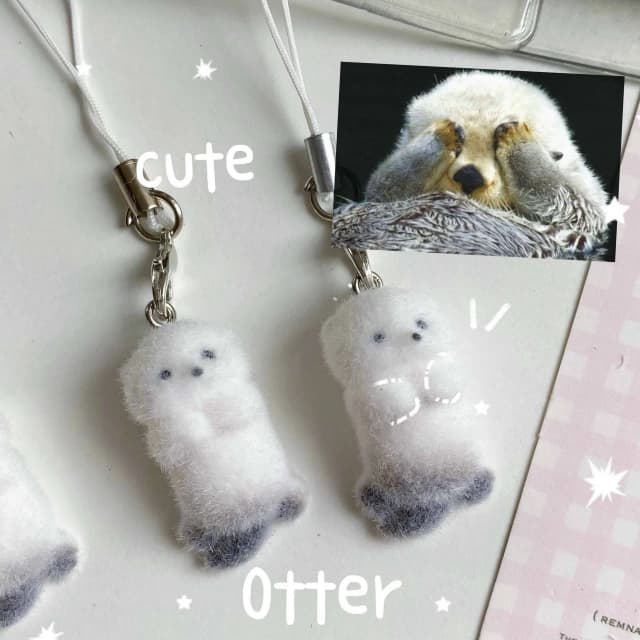 Lindo llavero de nutria marina para mujeres y niñas, correa para teléfono móvil, bolso para auriculares, colgante, llavero de coche, regalo de joyería
