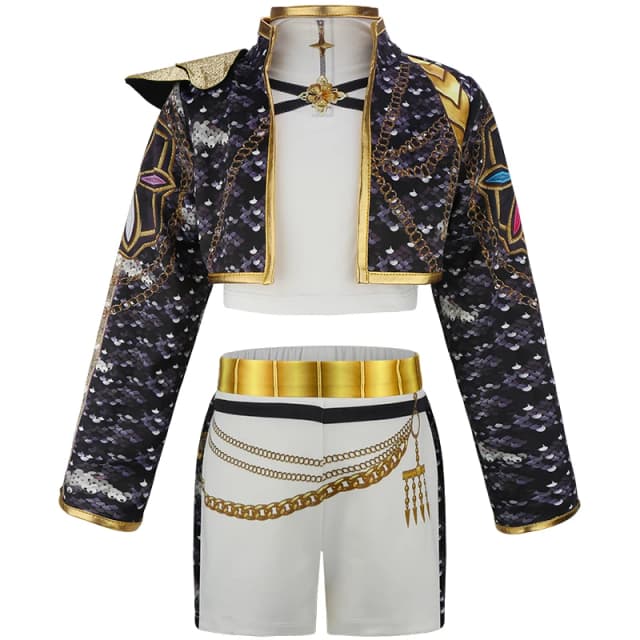 Conjunto de actuación brillante de canción de 3 piezas para niña, fiesta de baile de Halloween, ropa informal coreana, chaqueta con patrón de dibujos animados