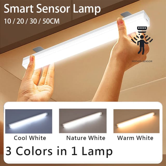 Barra de luz LED con Sensor de movimiento recargable por USB tipo C, luz nocturna de inducción portátil para cocina, mesita de noche, armario, pasillo